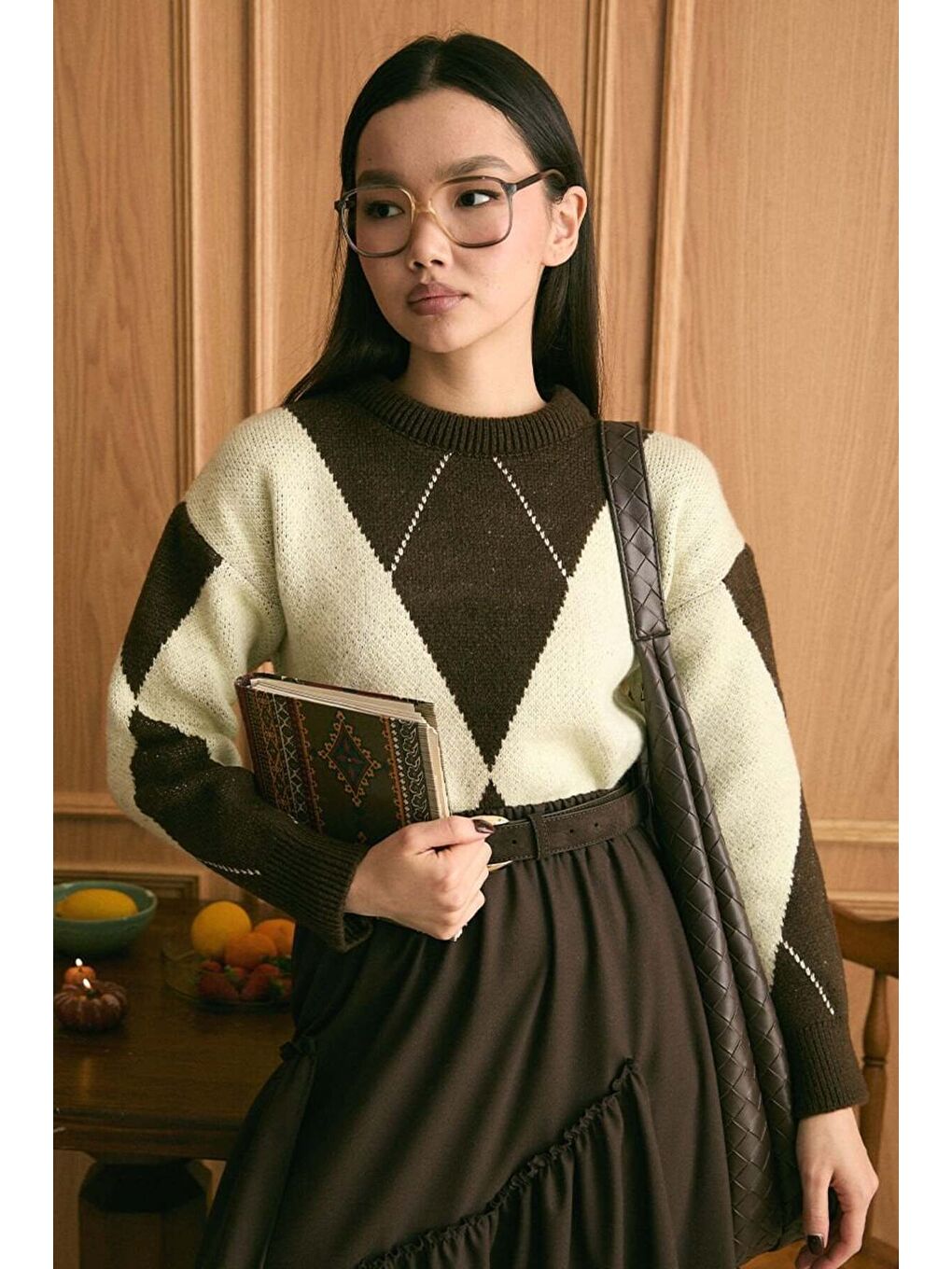 Tereyağ Sarısı Baklava Desen Triko Kazak-1