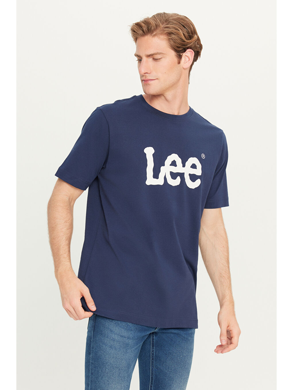 %100 Pamuk Regular Fit Normal Kesim Bisiklet Yaka Lacivert Tişört-1