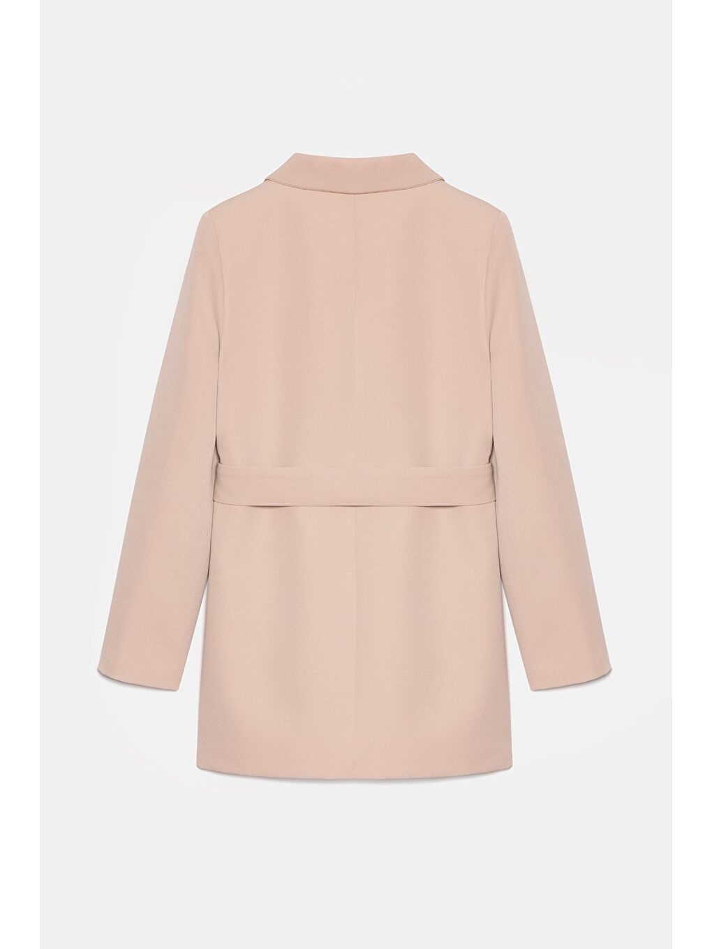 Bej Taş Kadın Tek Düğmeli Dokuma Kruvaze Blazer Ceket - Kuşaklı-4