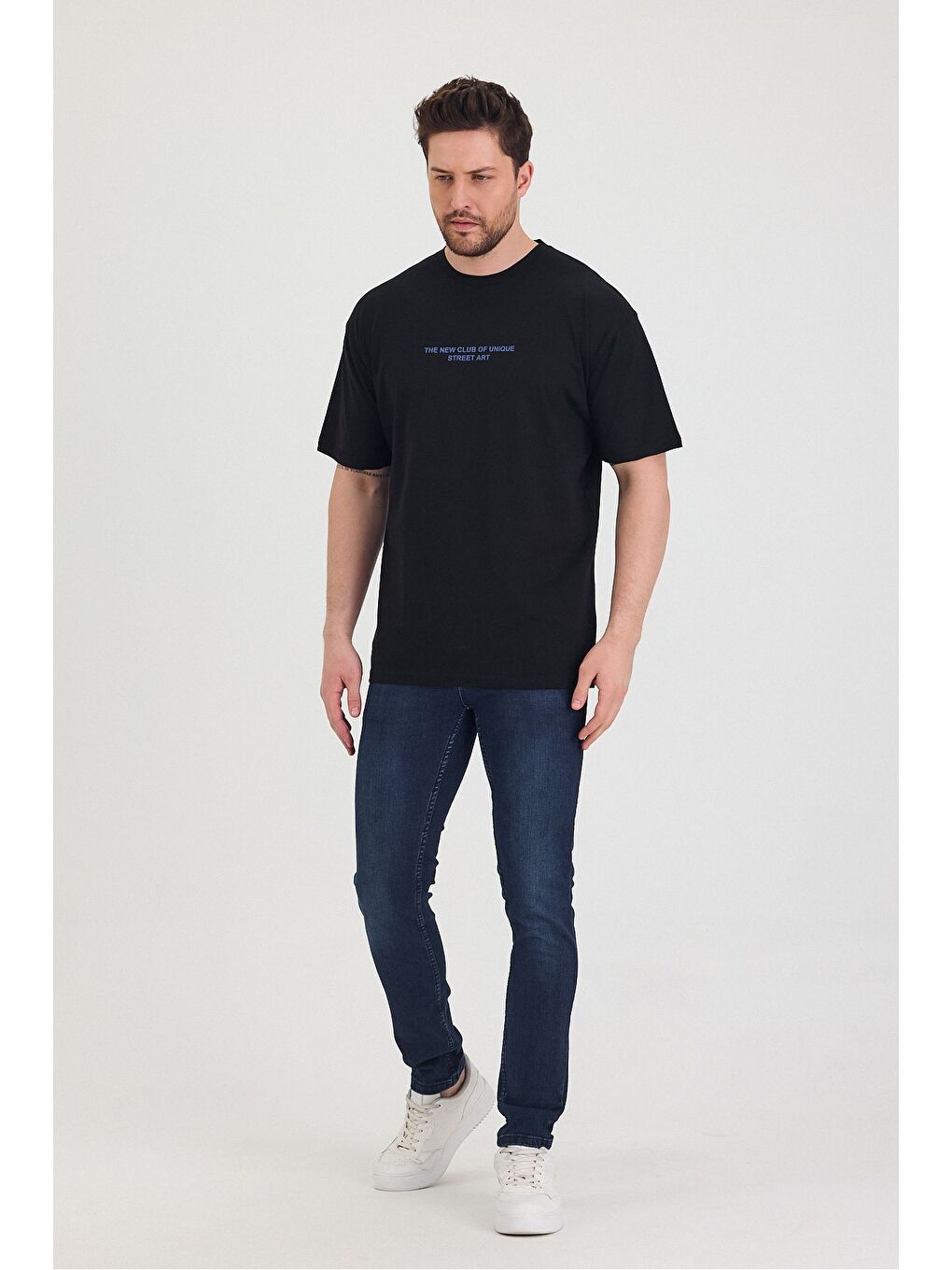 Siyah Bisiklet Yaka Oversize Ön ve Arka Baskılı Salaş Unisex Tişört-2