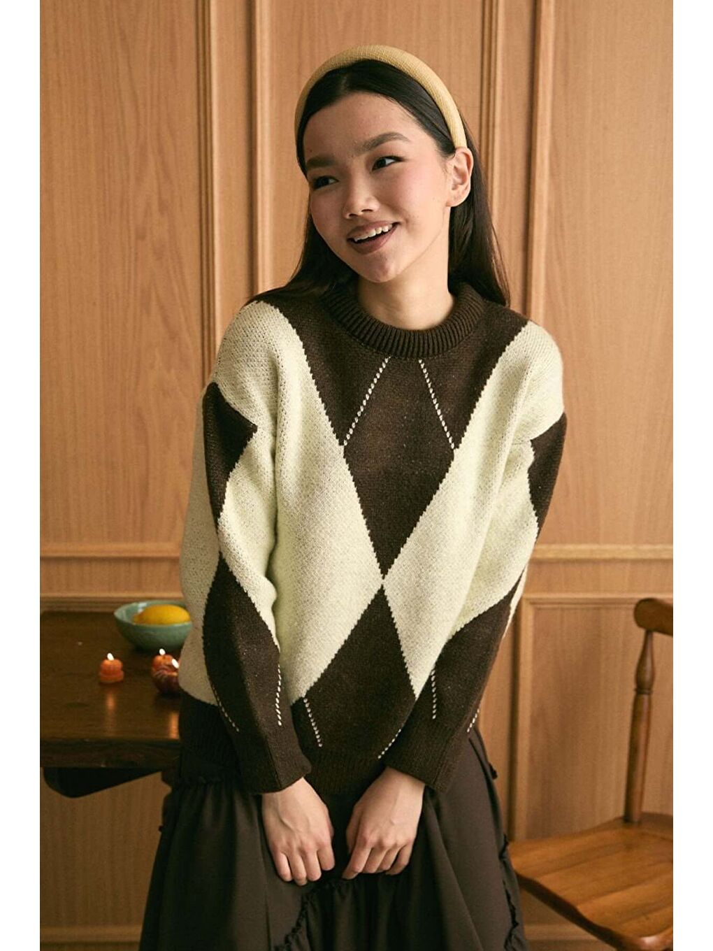 Tereyağ Sarısı Baklava Desen Triko Kazak-2