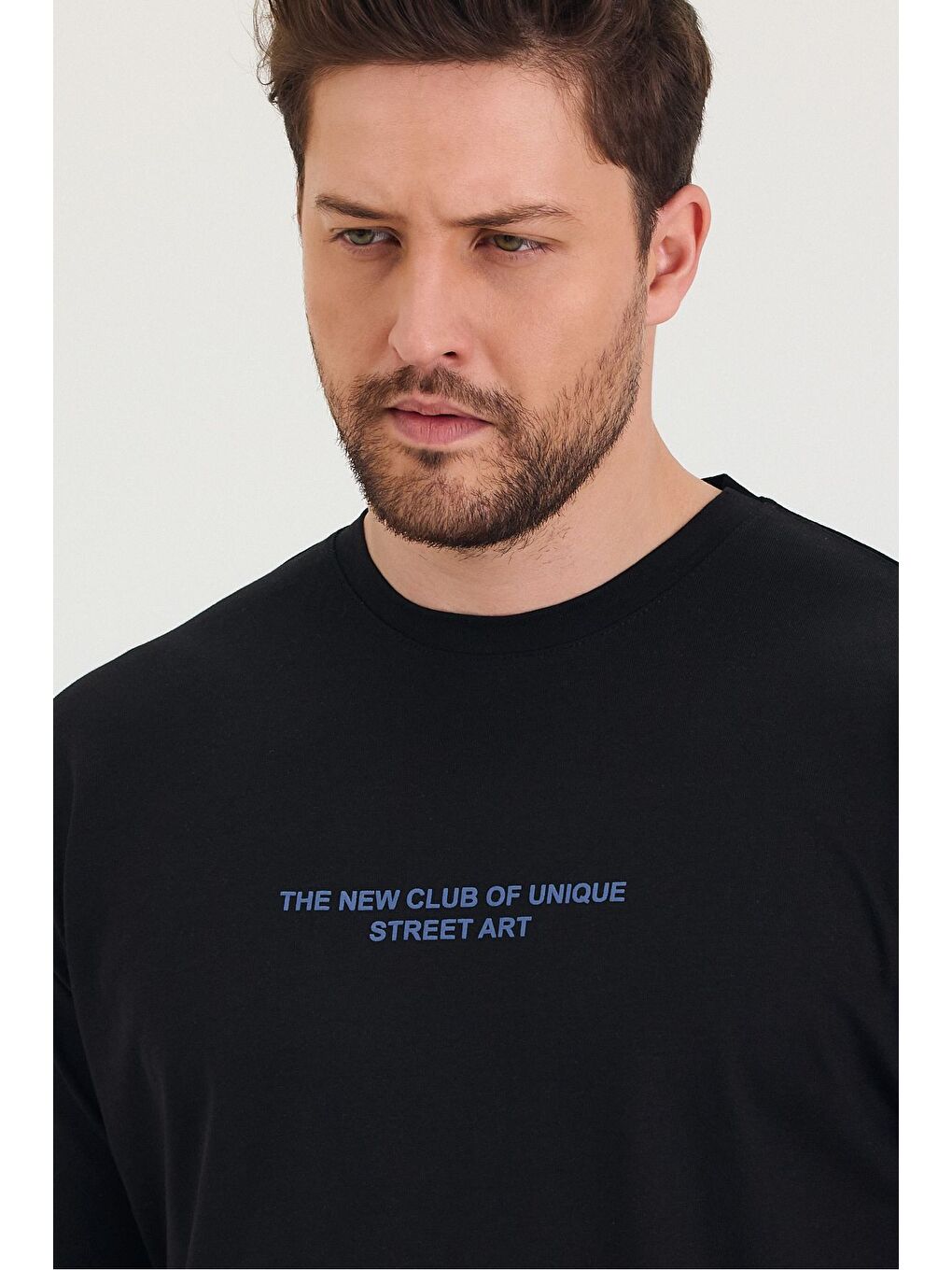 Siyah Bisiklet Yaka Oversize Ön ve Arka Baskılı Salaş Unisex Tişört-6