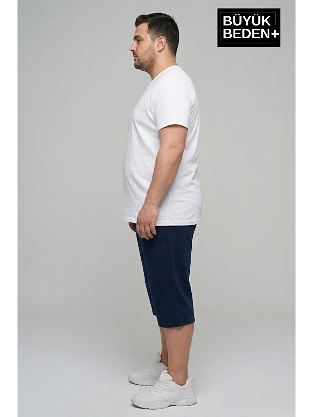 Lacivert Erkek Büyük Beden Şort 3XL-6XL Rahat Kesim Diz Altı Günlük Şort-SPR26BSR591-1