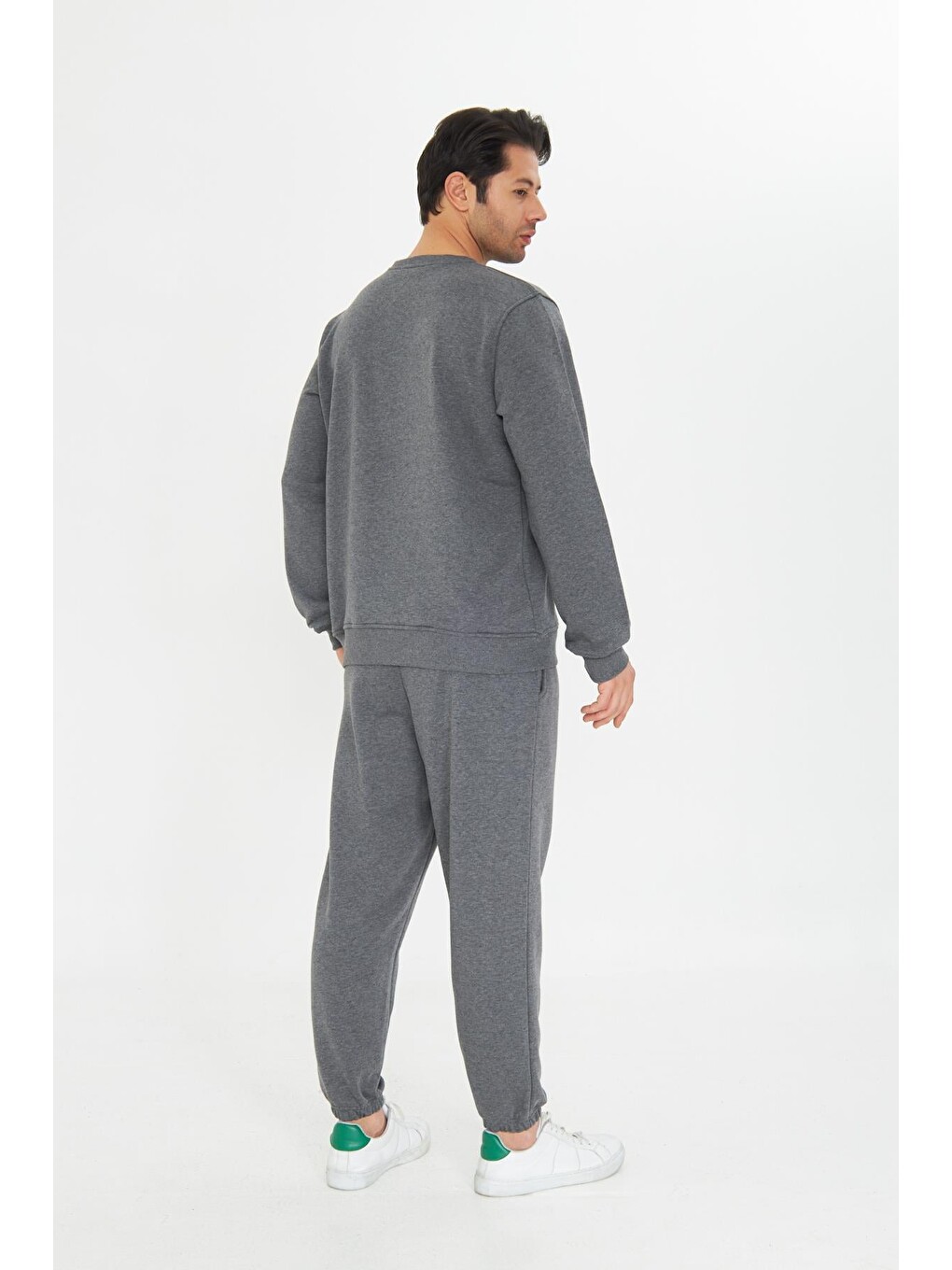 Antrasit Şardonsuz 3 Iplik Pamuklu Basic Bisiklet Yaka Unisex Eşofman Takımı 5738-5