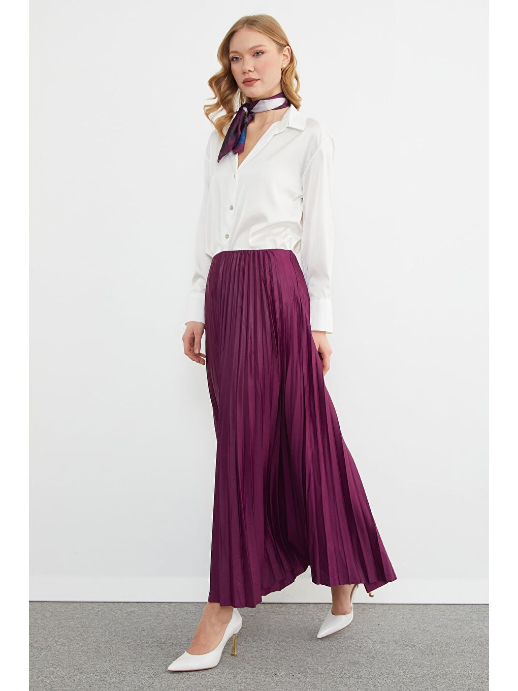 Mürdüm Piliseli Beli Lastikli Etek-4