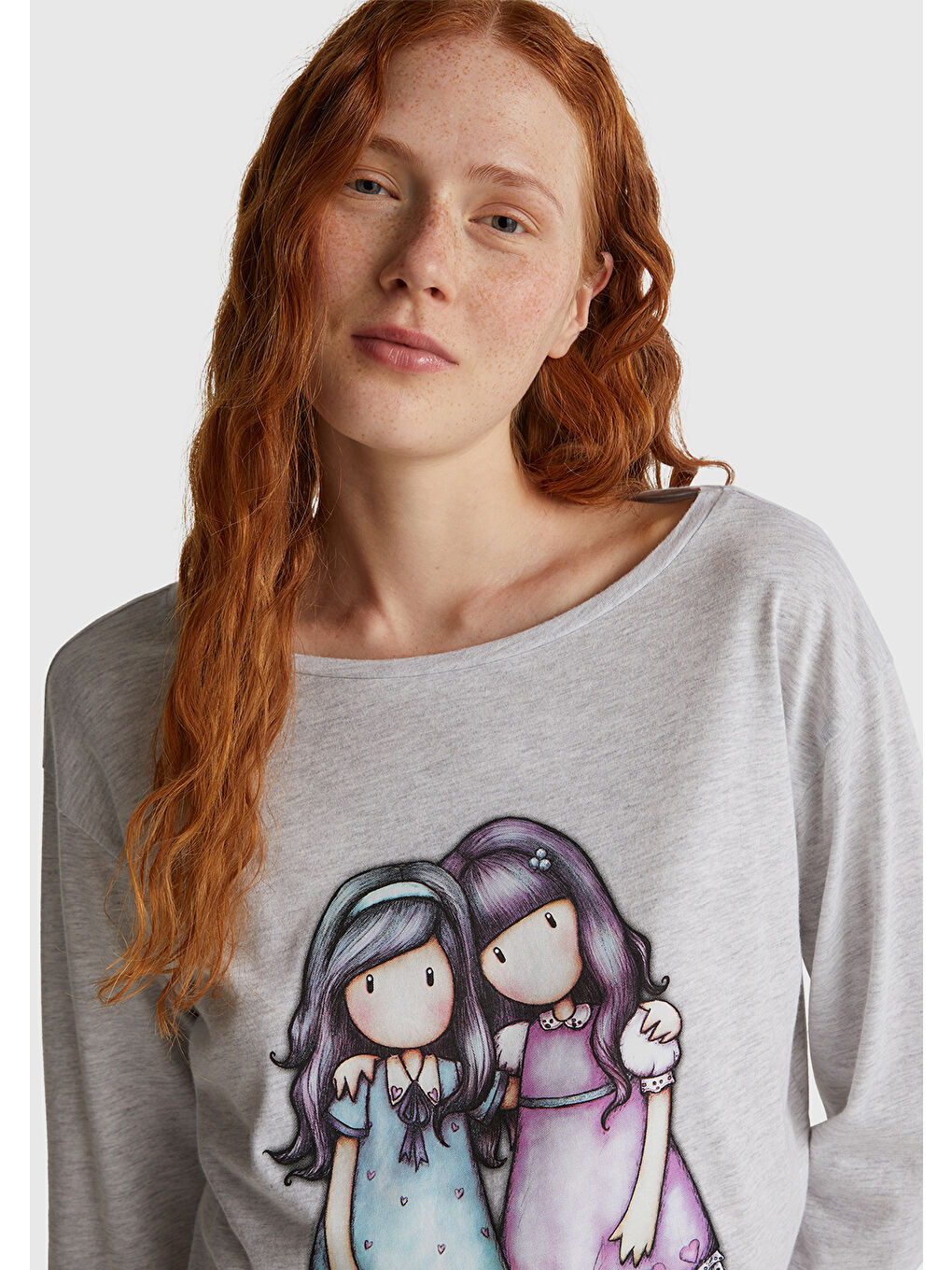 Kadın Beyaz Pamuk Karışımlı Gorjuss Baskılı Pijama üstü-2