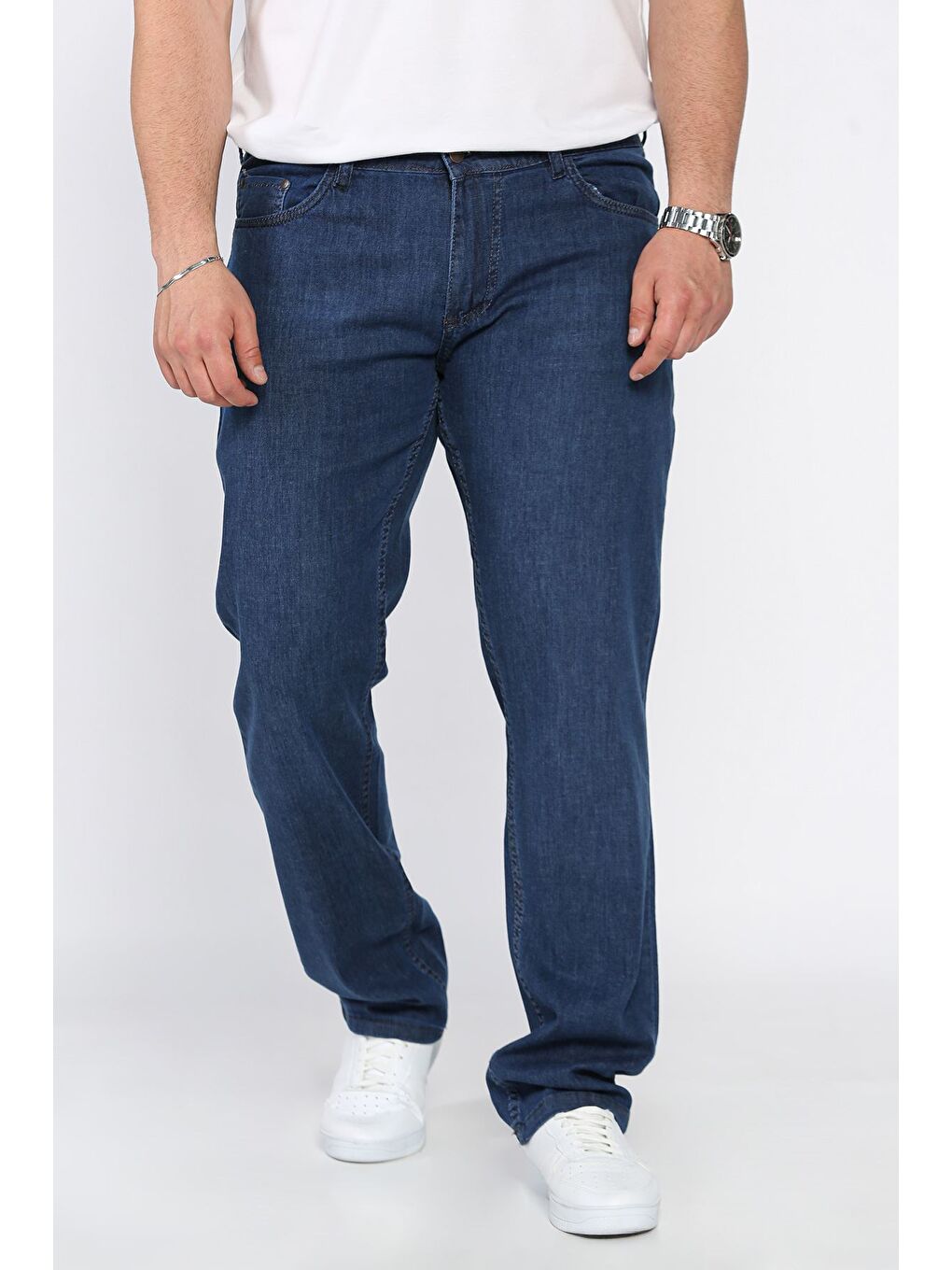 Lacivert Erkek Elastanlı Fermuarlı Jean Pantolon