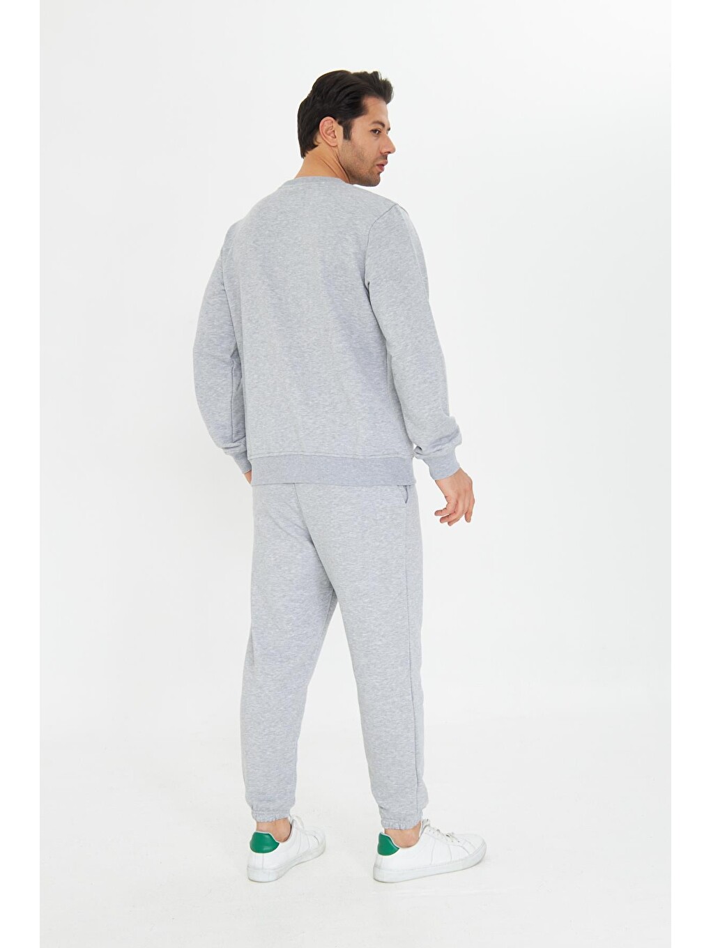 Gri Şardonsuz 3 Iplik Pamuklu Basic Bisiklet Yaka Unisex Eşofman Takımı 5738-4