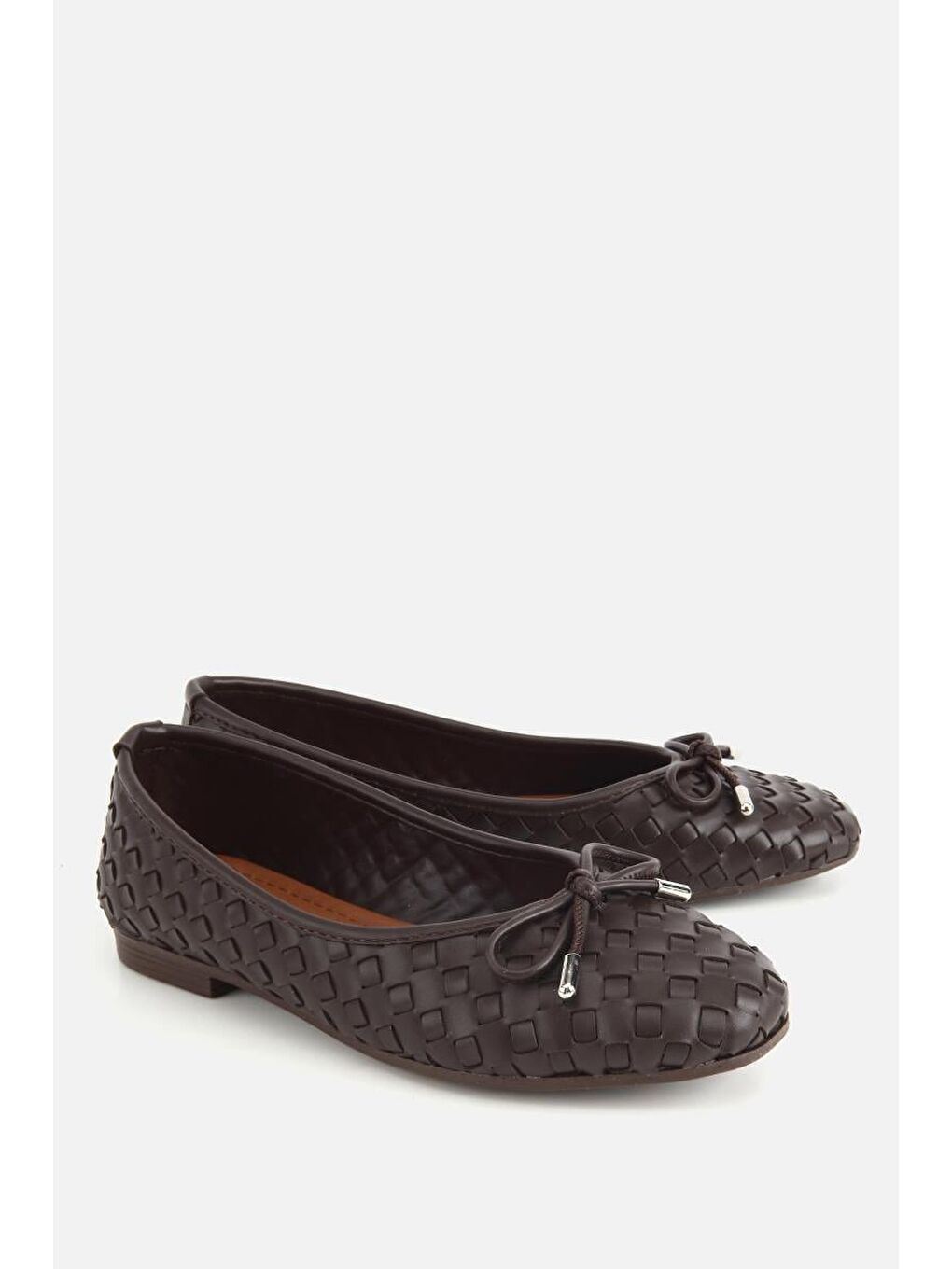 Kadın Kahverengi Örgü Detaylı Günlük Düz Babet-1