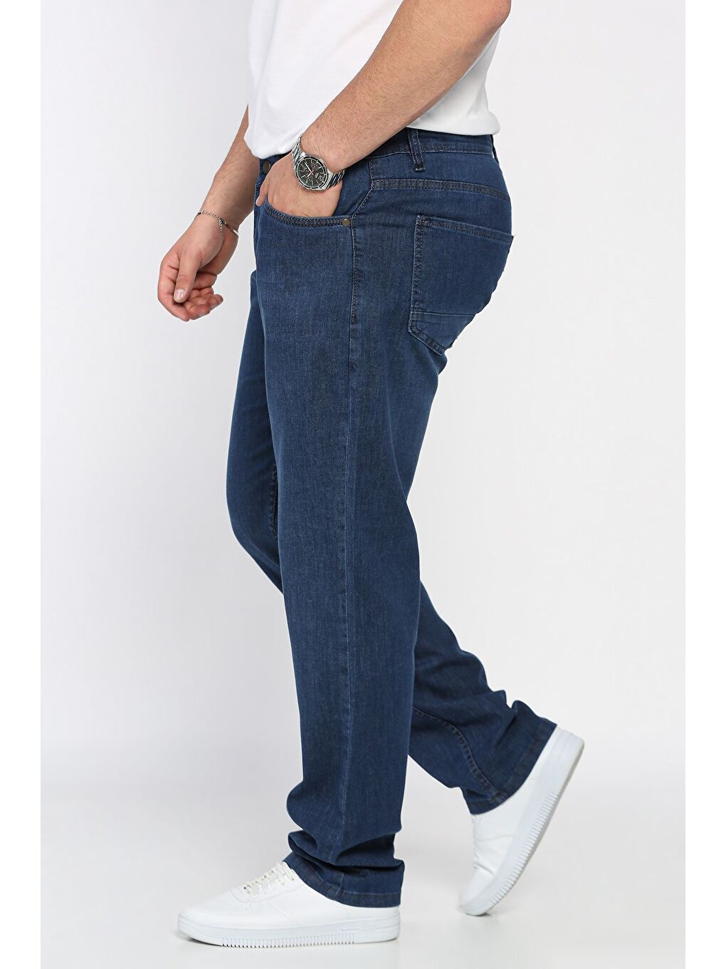 Lacivert Erkek Elastanlı Fermuarlı Jean Pantolon-1