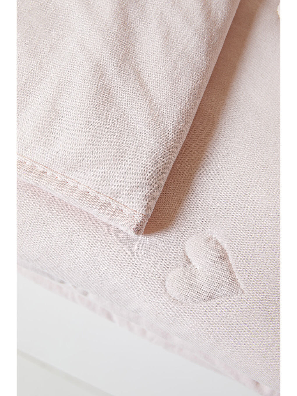 %100 Pamuk Penye Pembe Kalp Nakışlı Çocuk Tek Kişilik Çok Amaçlı Örtü 155 x 215 cm-1