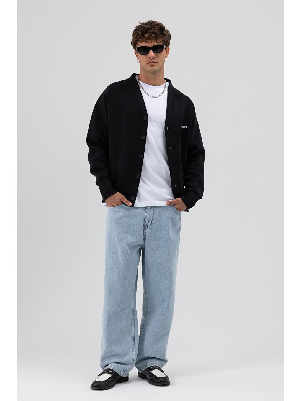 Oversize Düğmeli Sweatshirt Siyah