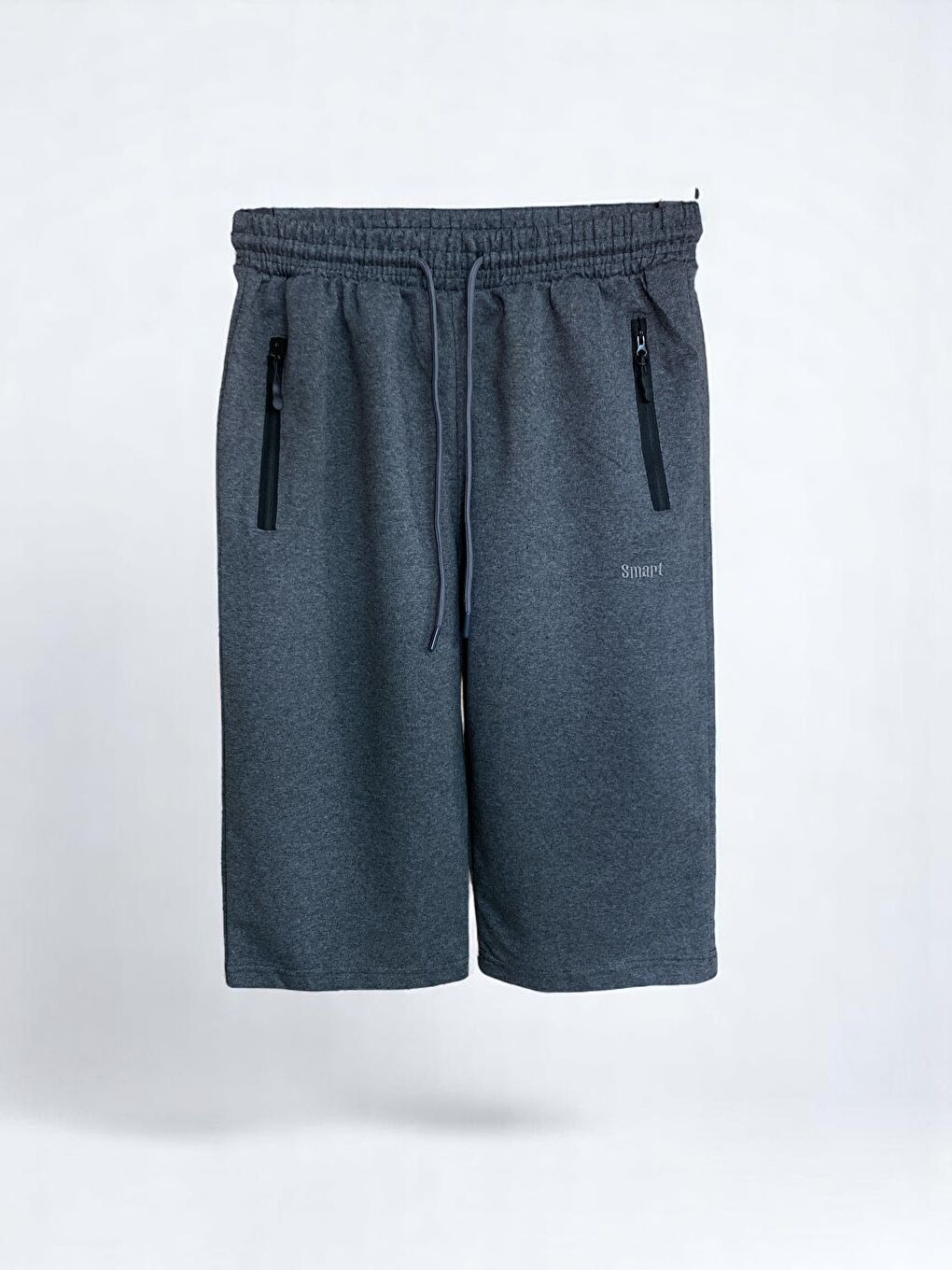 Gri Erkek Füme Fermuarlı Cepli Pamuklu Yazlık Kapri