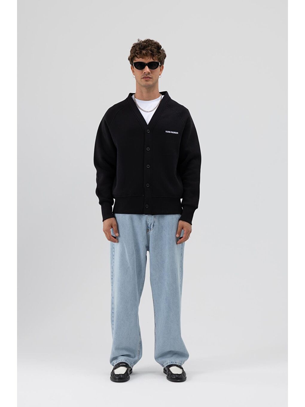 Oversize Düğmeli Sweatshirt Siyah-1