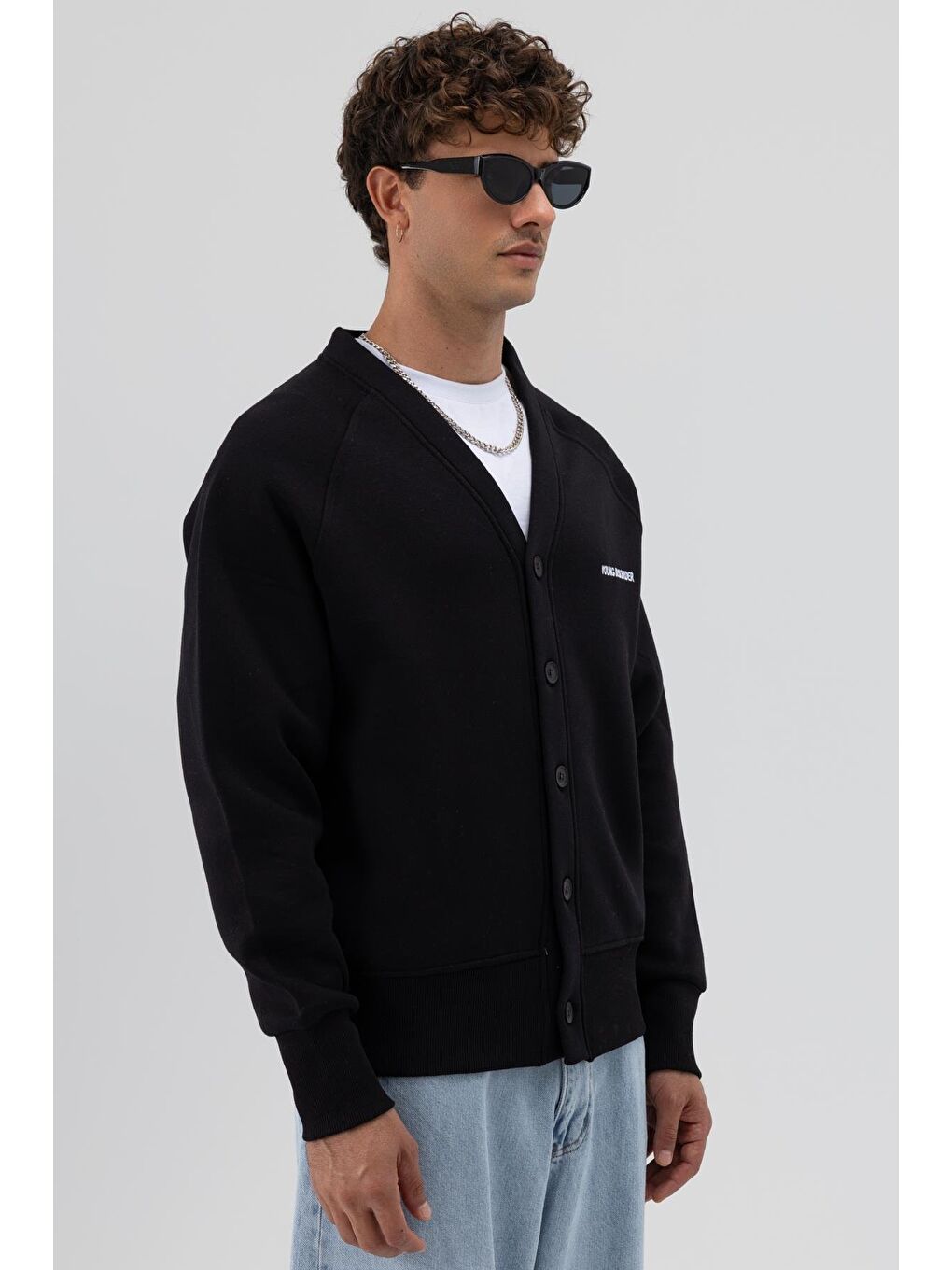 Oversize Düğmeli Sweatshirt Siyah-3