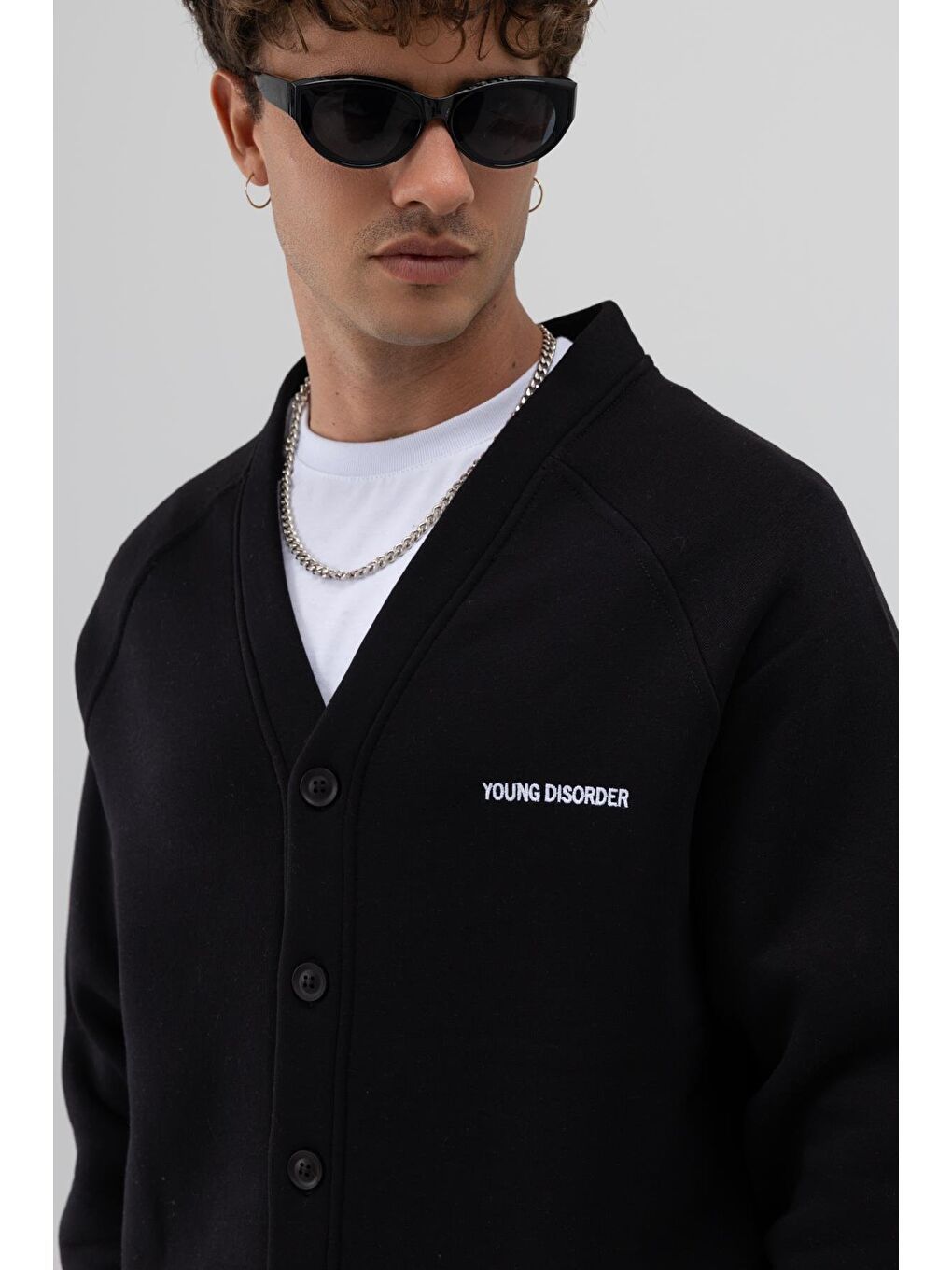 Oversize Düğmeli Sweatshirt Siyah-4