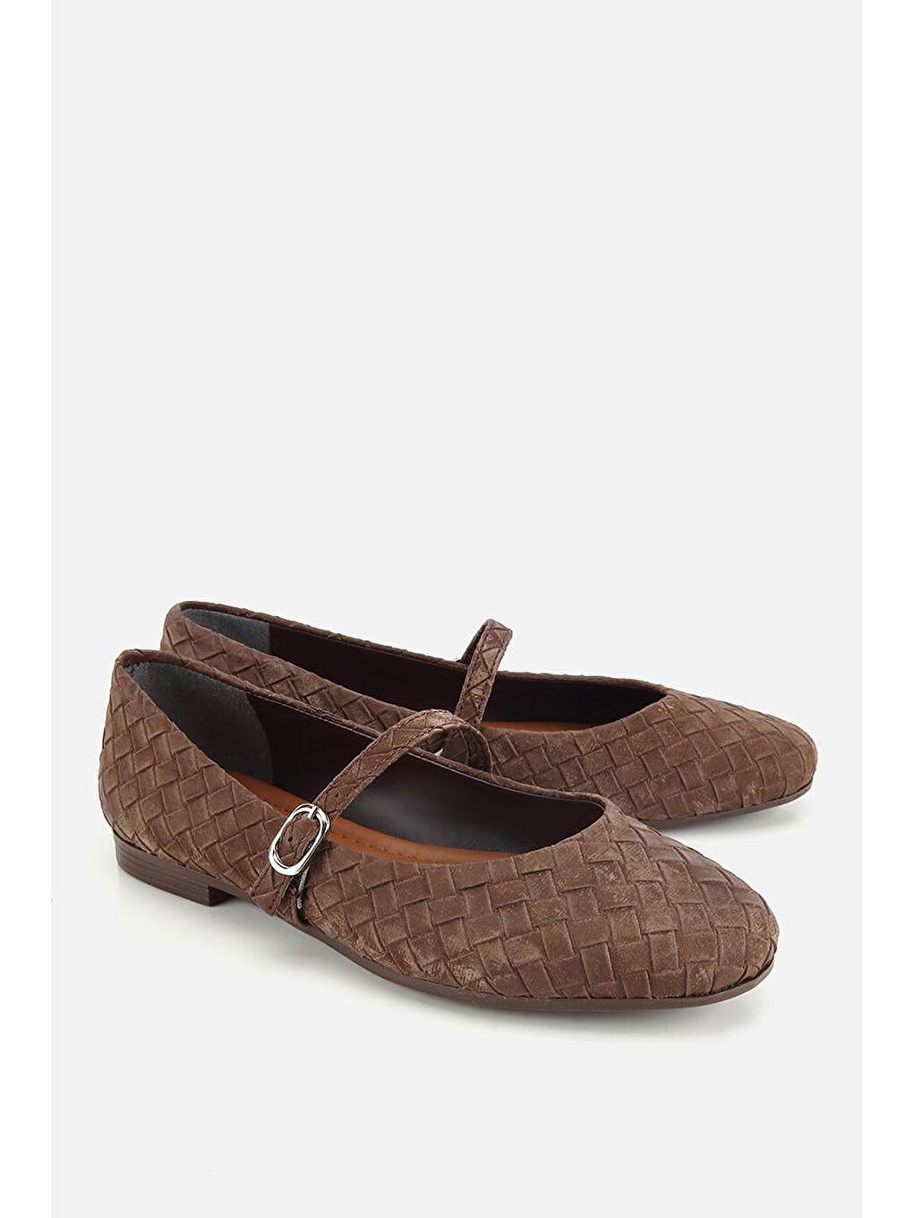 Kadın Kahverengi Örgü Detaylı Günlük Düz Tabanlı Babet-1