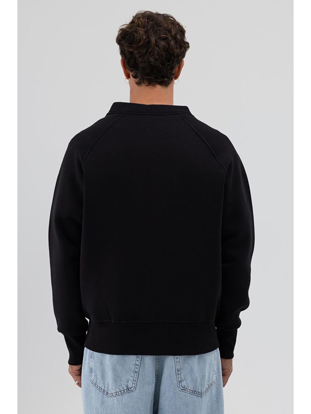 Oversize Düğmeli Sweatshirt Siyah-5