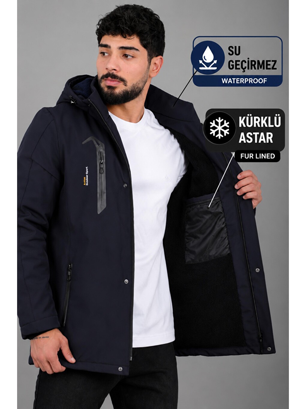 Lacivert Su Ve Rüzgar Geçirmez Outdoor Softshell Kışlık Mont Pldp 3014_50510