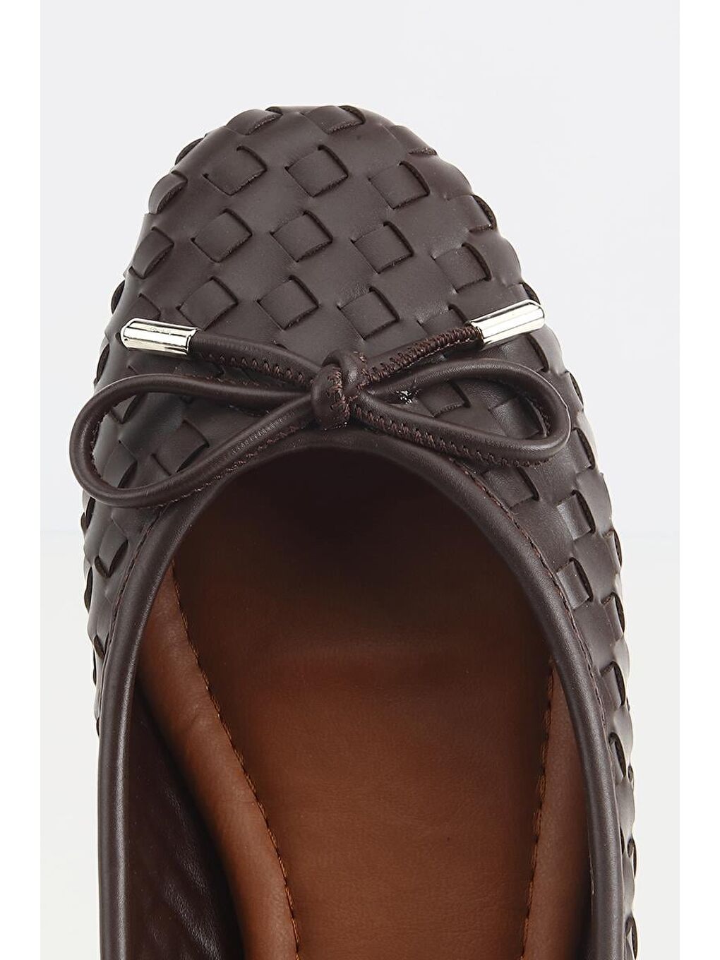 Kadın Kahverengi Örgü Detaylı Günlük Düz Babet-4