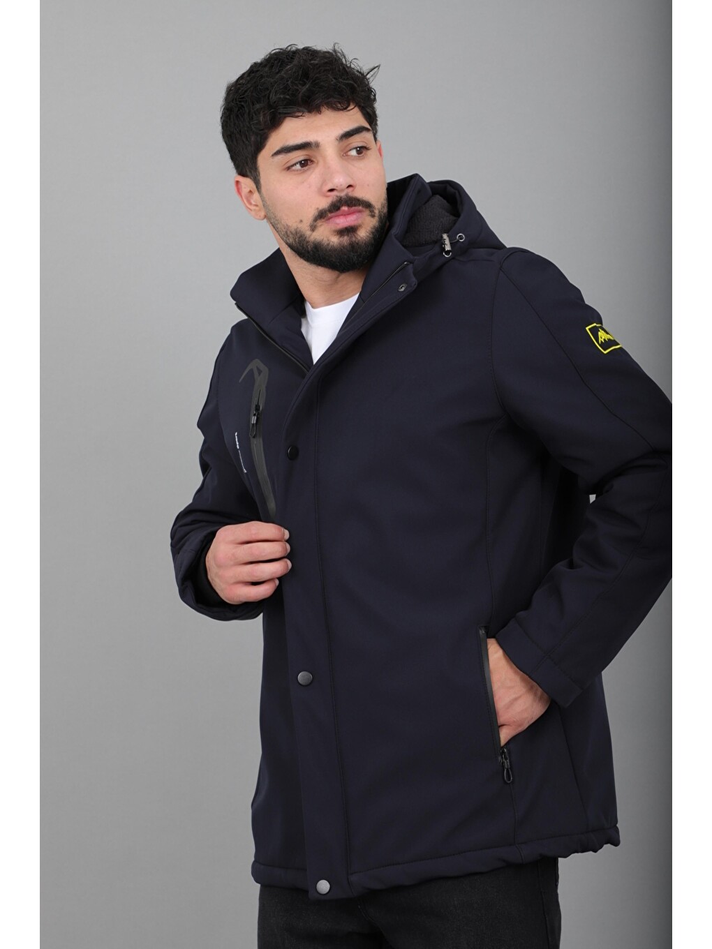 Lacivert Su Ve Rüzgar Geçirmez Outdoor Softshell Kışlık Mont Pldp 3014_50510-1