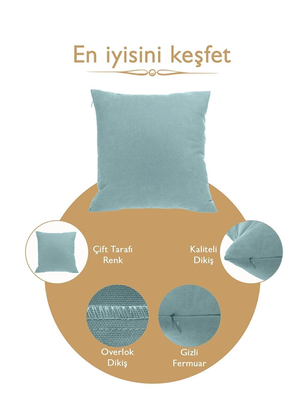 Panoroma Süet Dokulu Düz Punch (Panç) İçin Uygun Turkuaz 40x40 Dekoratif Kırlent Kılıfı-6