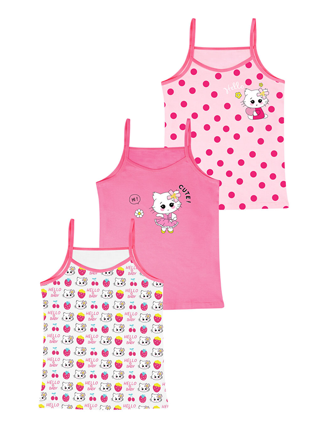 Karışık Kız Çocuk Baskılı Pamuklu Atlet 3'lü Paket