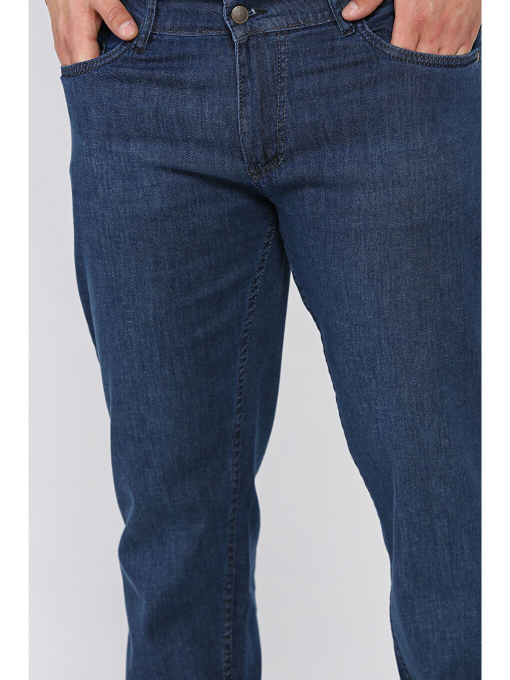 Lacivert Erkek Elastanlı Fermuarlı Jean Pantolon-3