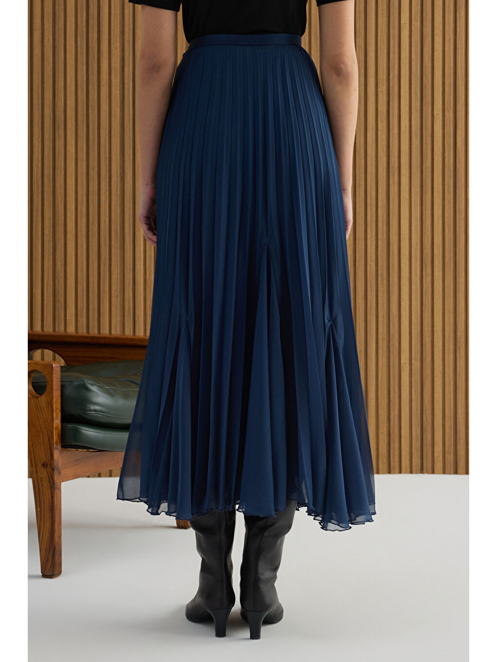 Lacivert Volanlı Pilise Etek-5