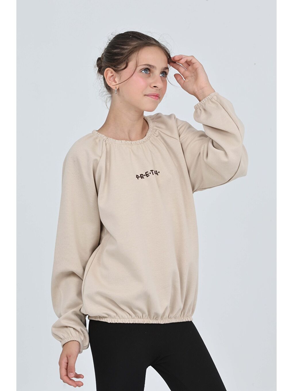Bej Kız Çocuk Pretty Baskılı Sweatshirt-1