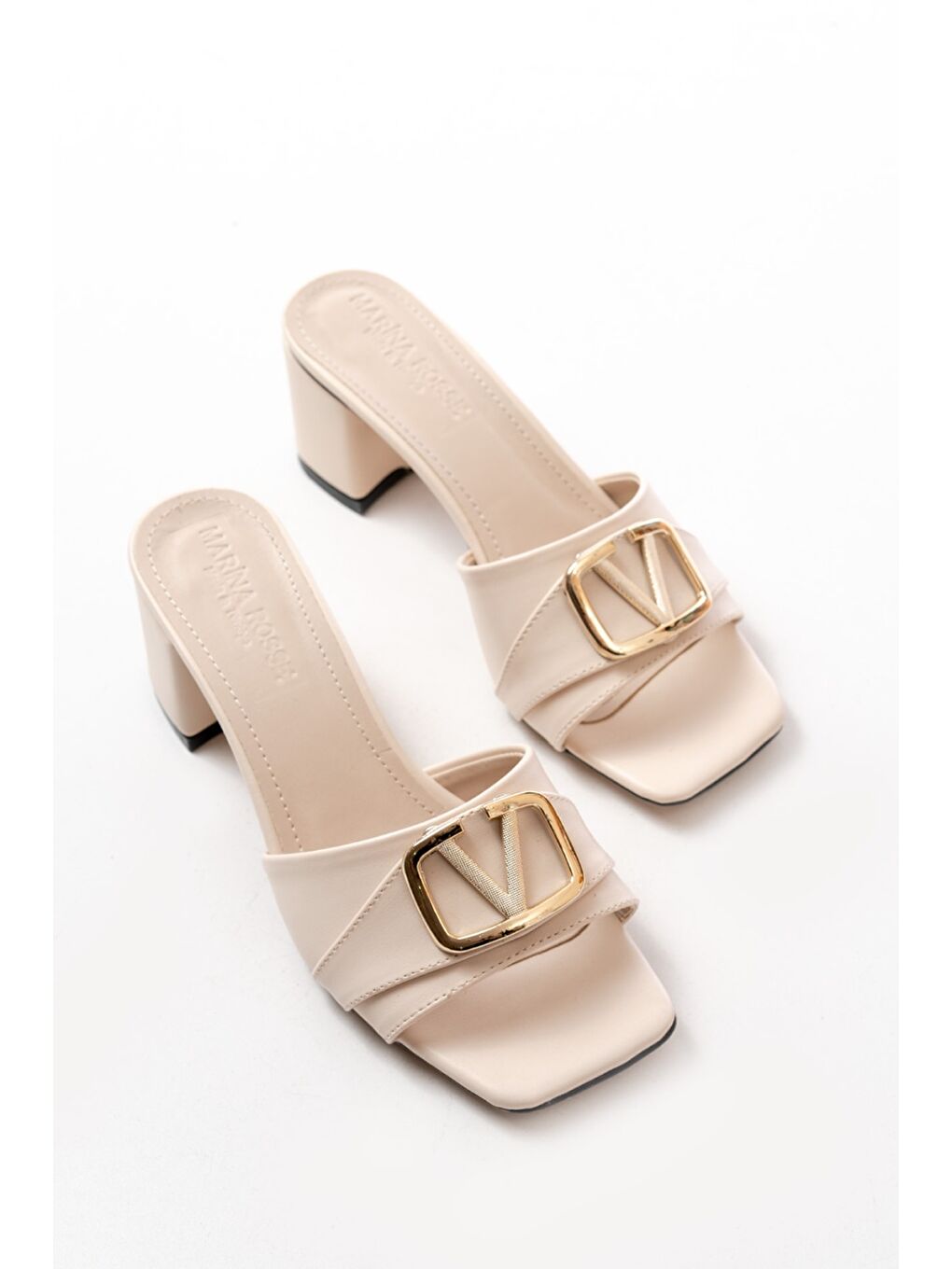 Kadın Bonita Bej Cilt Topuklu Terlik-1