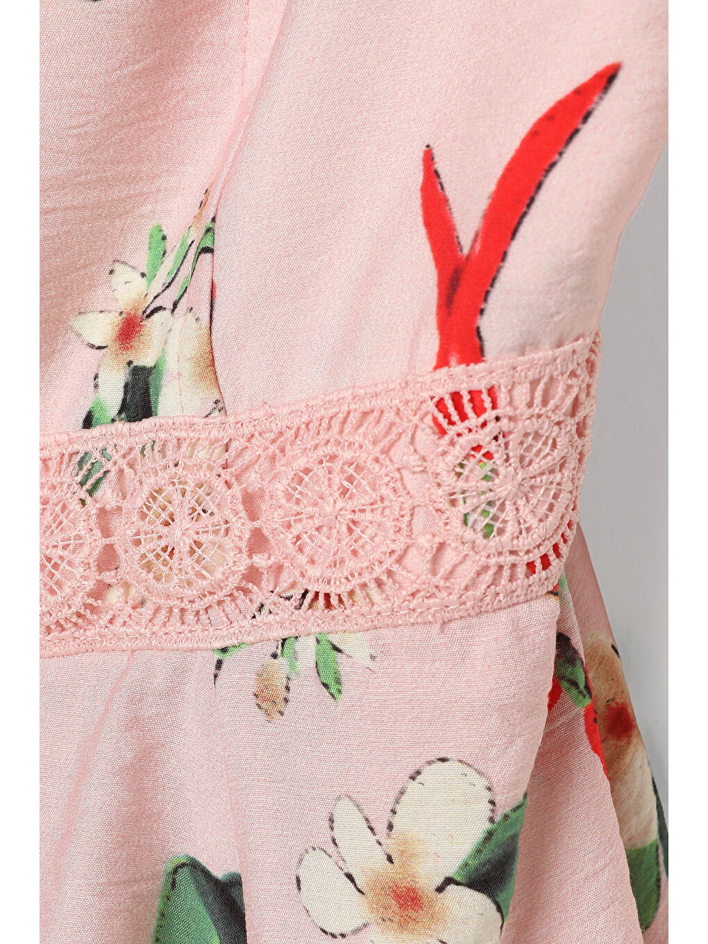 Domates Biber Desenli Askılı Mini Elbise Pembe-1