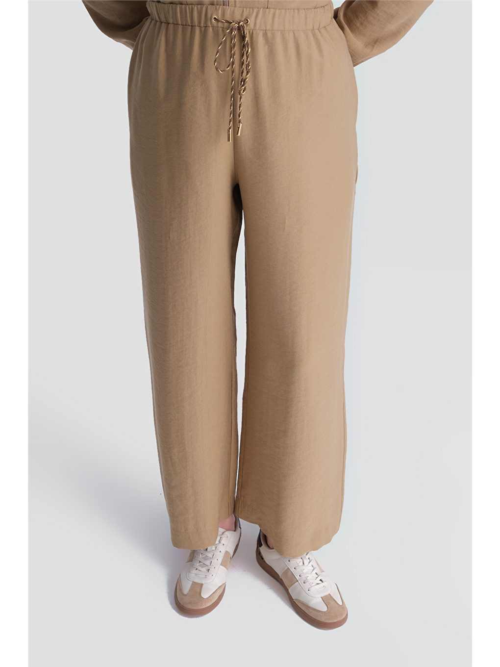 Kahverengi Kapüşonlu Beli Büzgülü Takım Camel-6