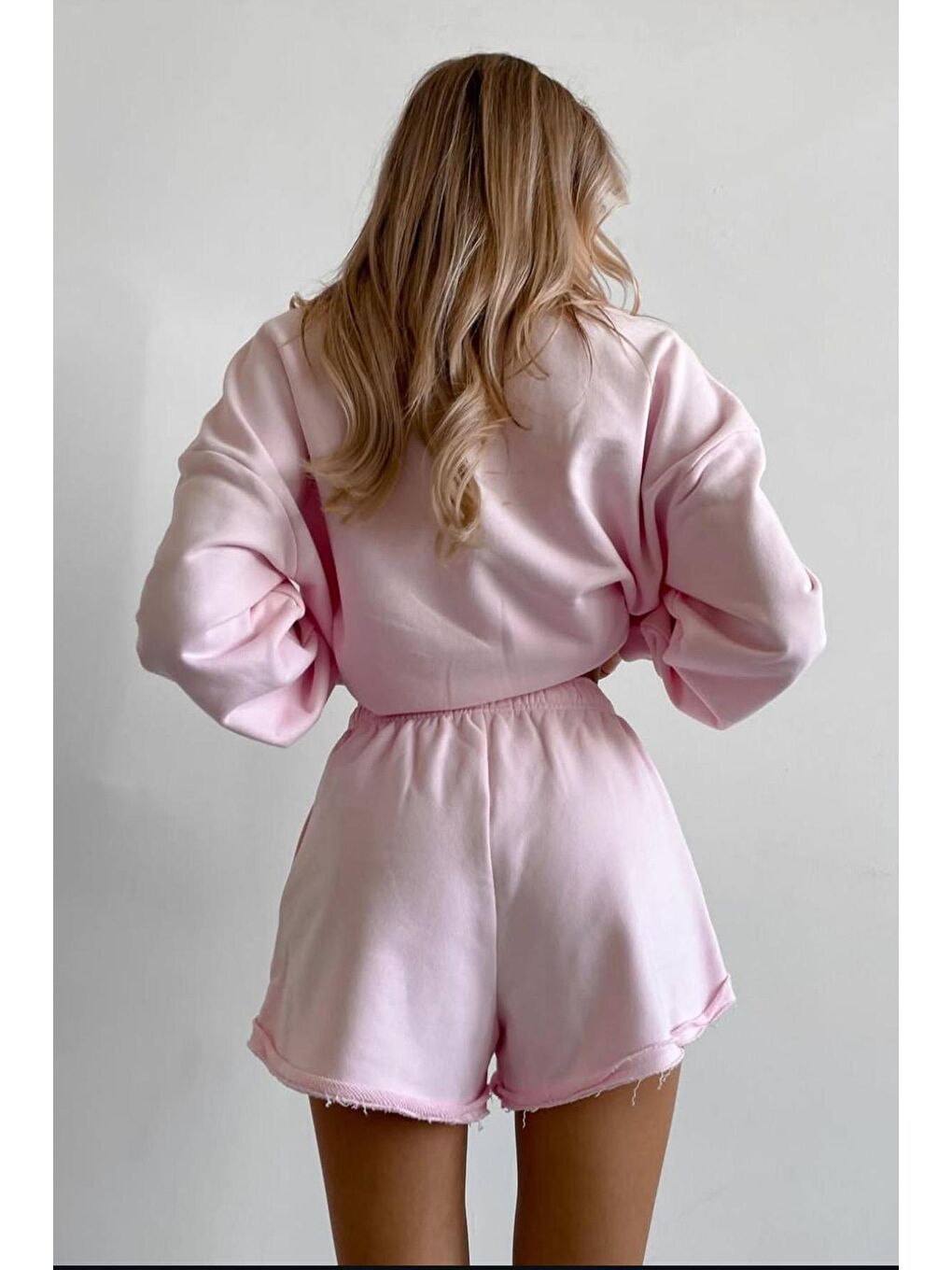 Pembe Polo Yaka Kadın Şort Sweatshirt Takım Mg2375-3