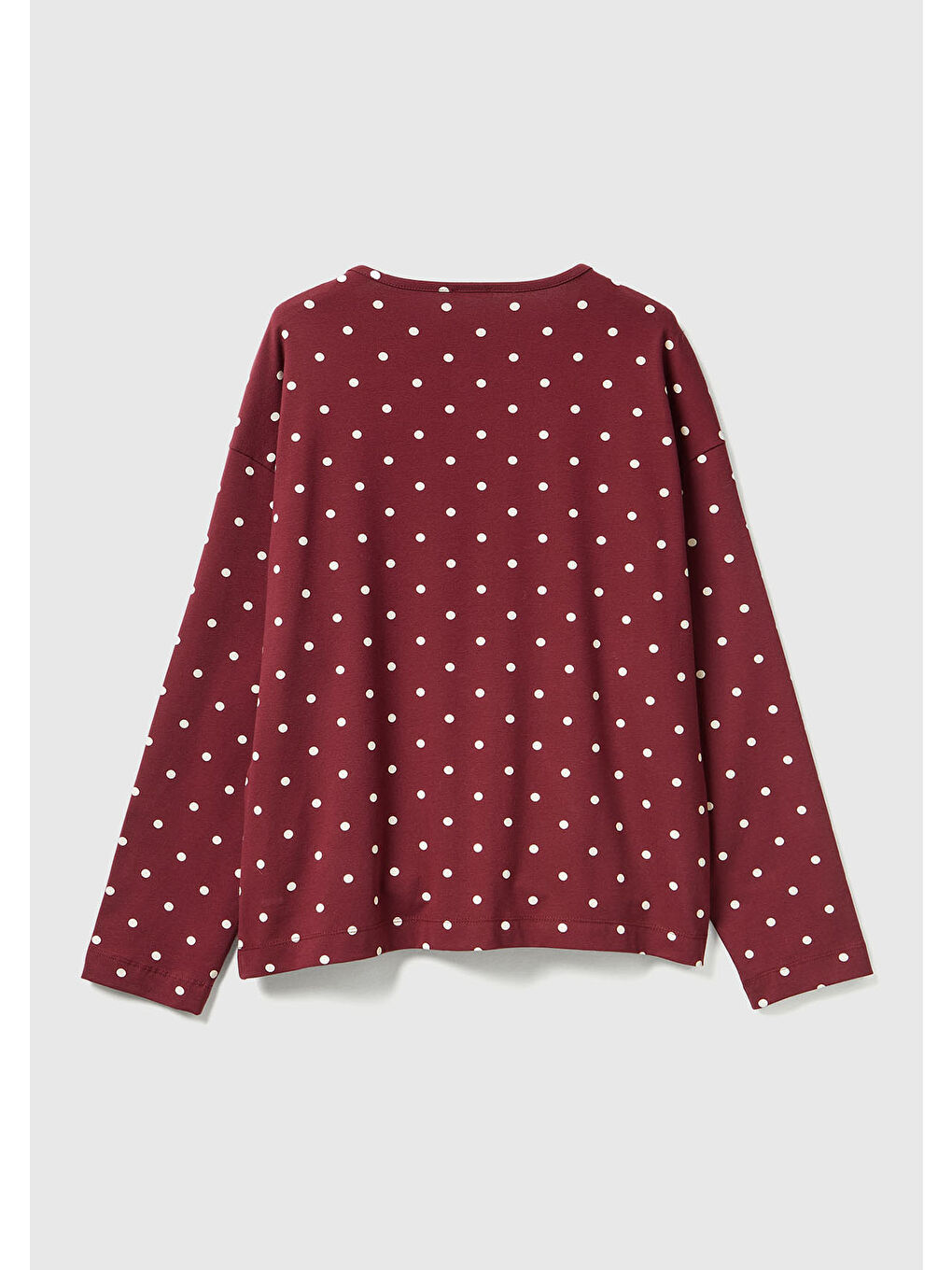 Kadın Bordo Pamuk Karışımlı Puantiyeli Önü Düğmeli Pijama Üstü-1