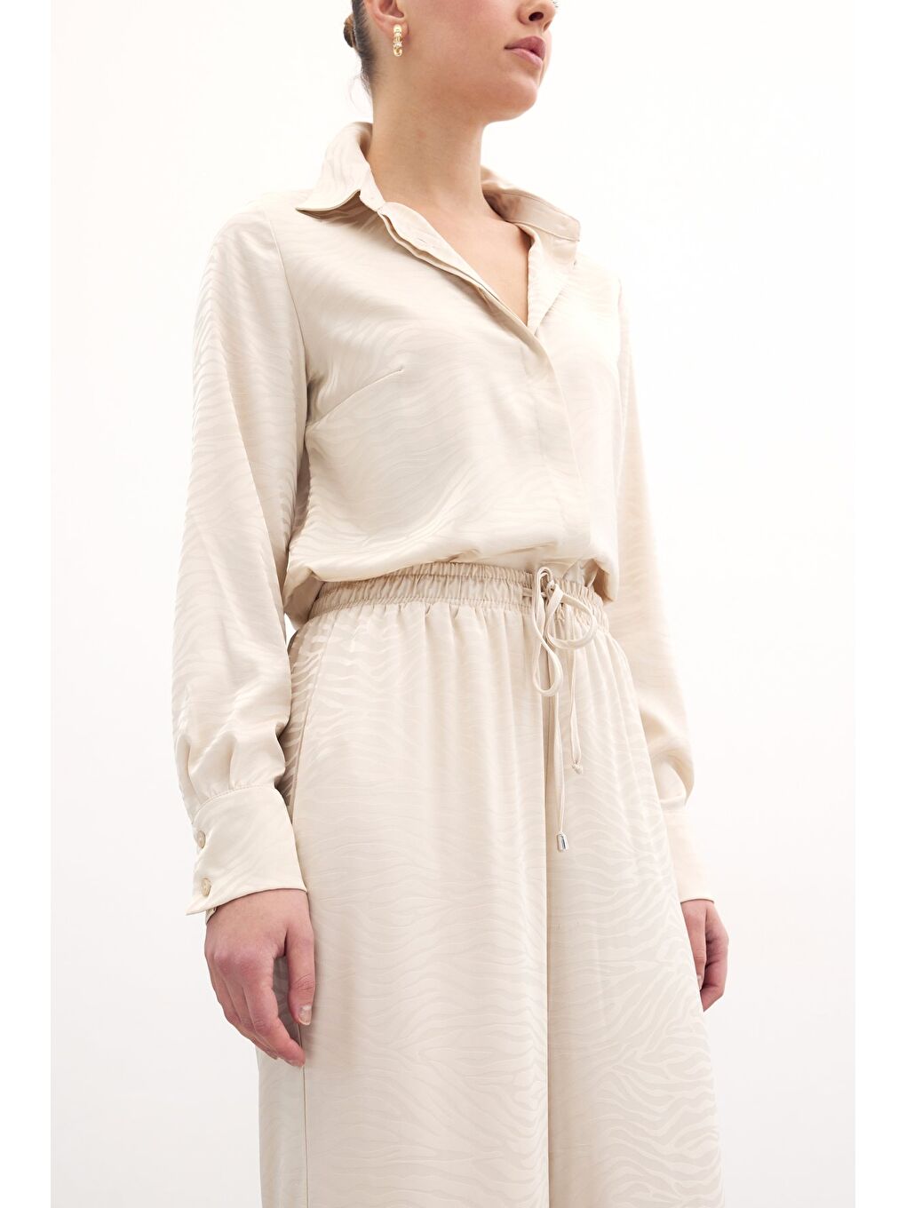 Bej Zebra Desenli Salaş Pantolon - Taş-2