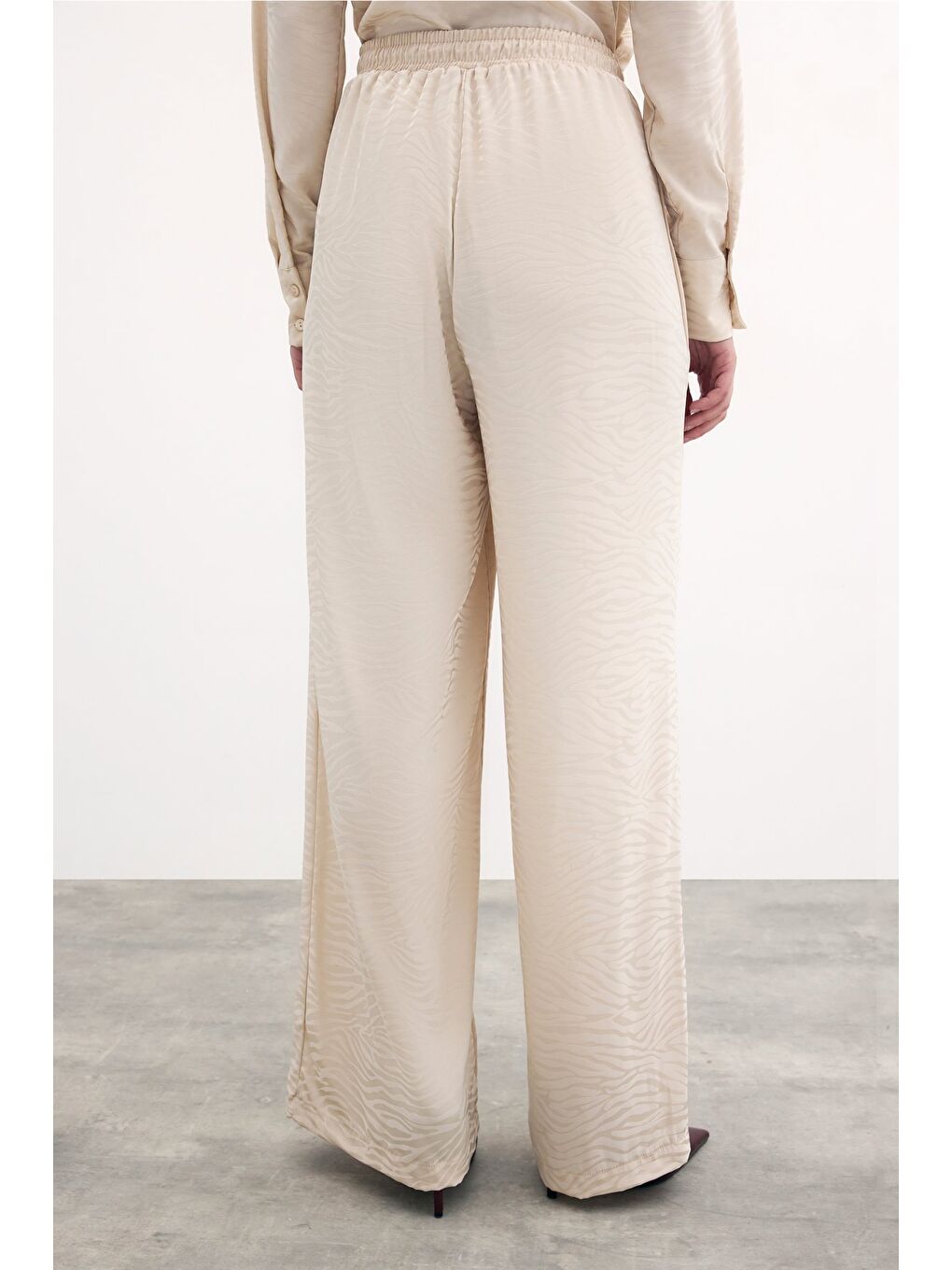 Bej Zebra Desenli Salaş Pantolon - Taş-4