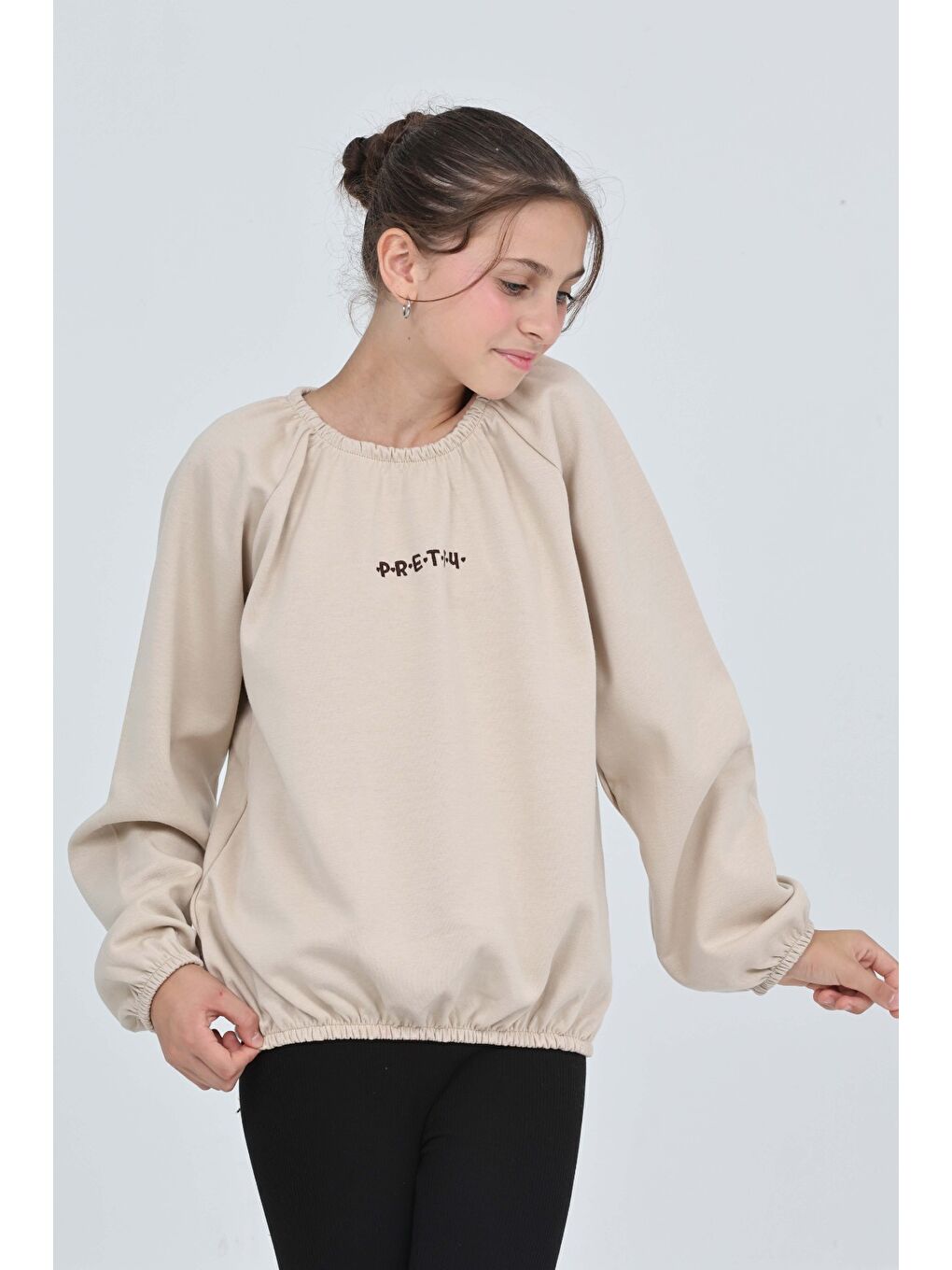 Bej Kız Çocuk Pretty Baskılı Sweatshirt-2