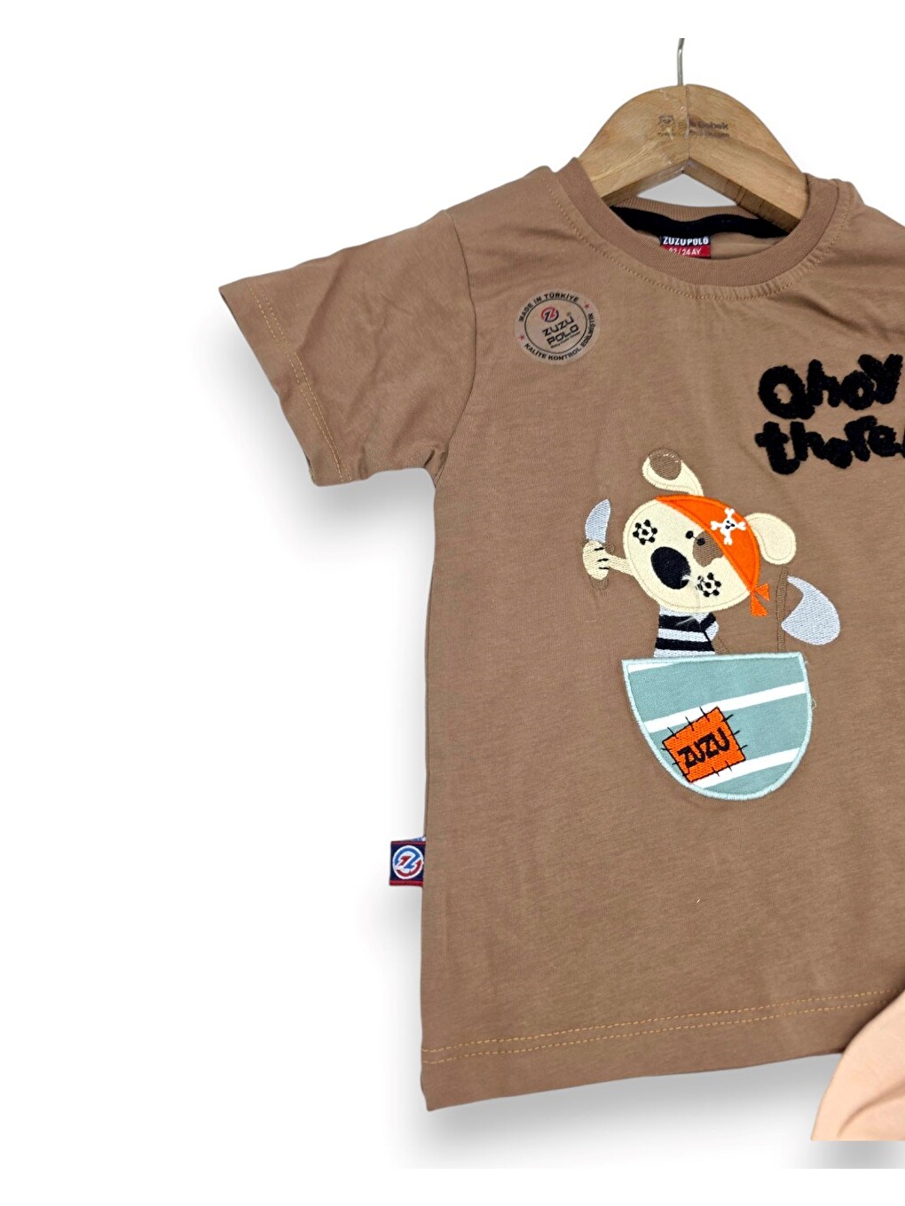 Kahverengi Erkek Bebek Yazlık Nakışlı Şort T-shirt 2'li Takım-3