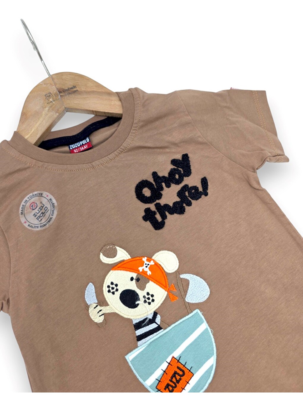 Kahverengi Erkek Bebek Yazlık Nakışlı Şort T-shirt 2'li Takım-4