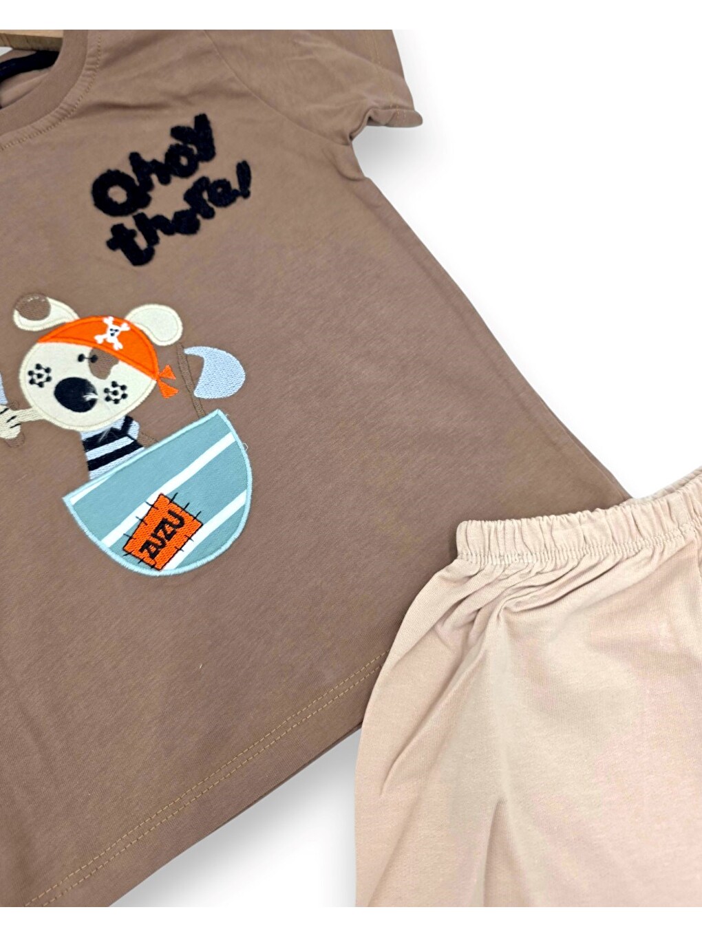 Kahverengi Erkek Bebek Yazlık Nakışlı Şort T-shirt 2'li Takım-5