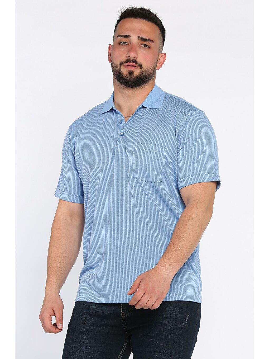 Mavi Polo Yaka Cepli Erkek Tişört-1