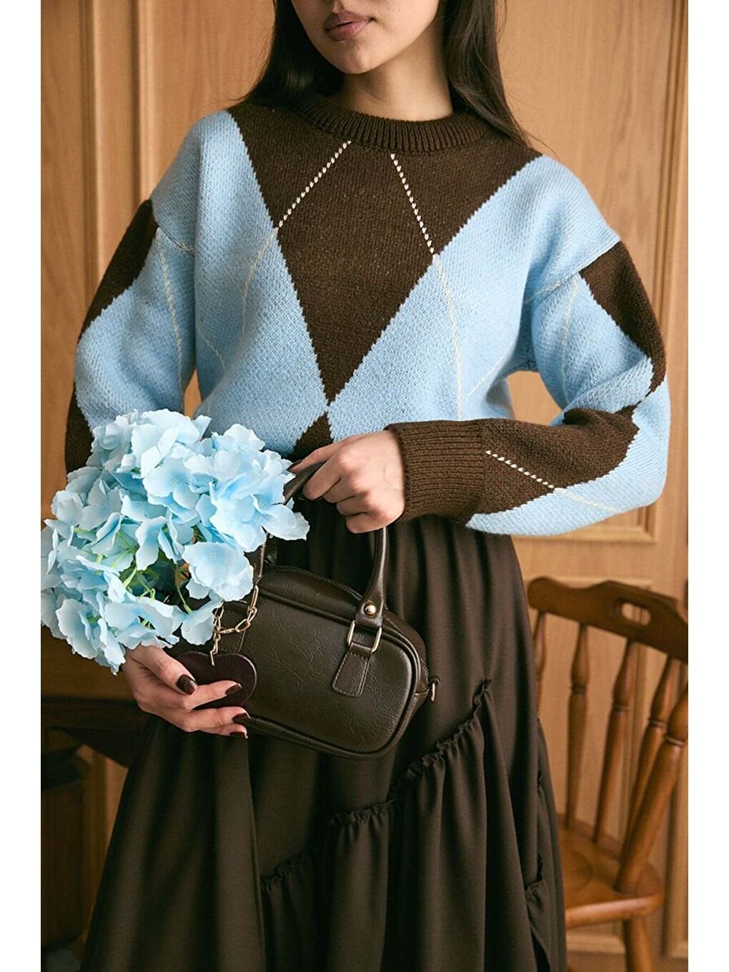 Bebe Mavisi Baklava Desen Triko Kazak-1