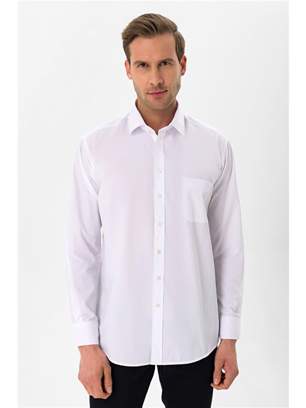 Beyaz Regular Düz Klasik Yaka Gömlek