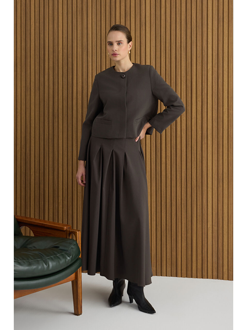 Kahverengi Pamuk Pileli Etek