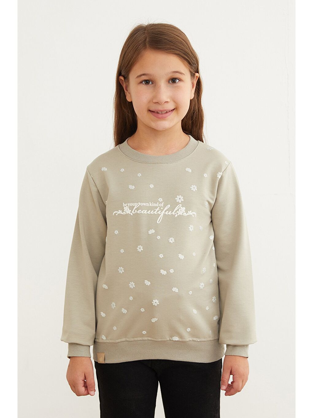 Turkuaz Beautiful Yazı Baskılı Kız Çocuk Sweatshirt-3