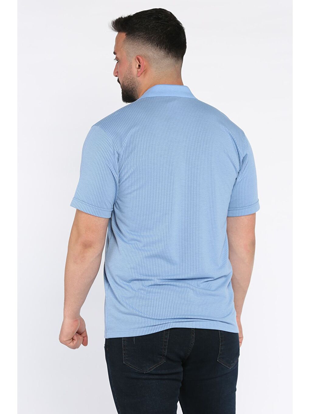 Mavi Polo Yaka Cepli Erkek Tişört-2