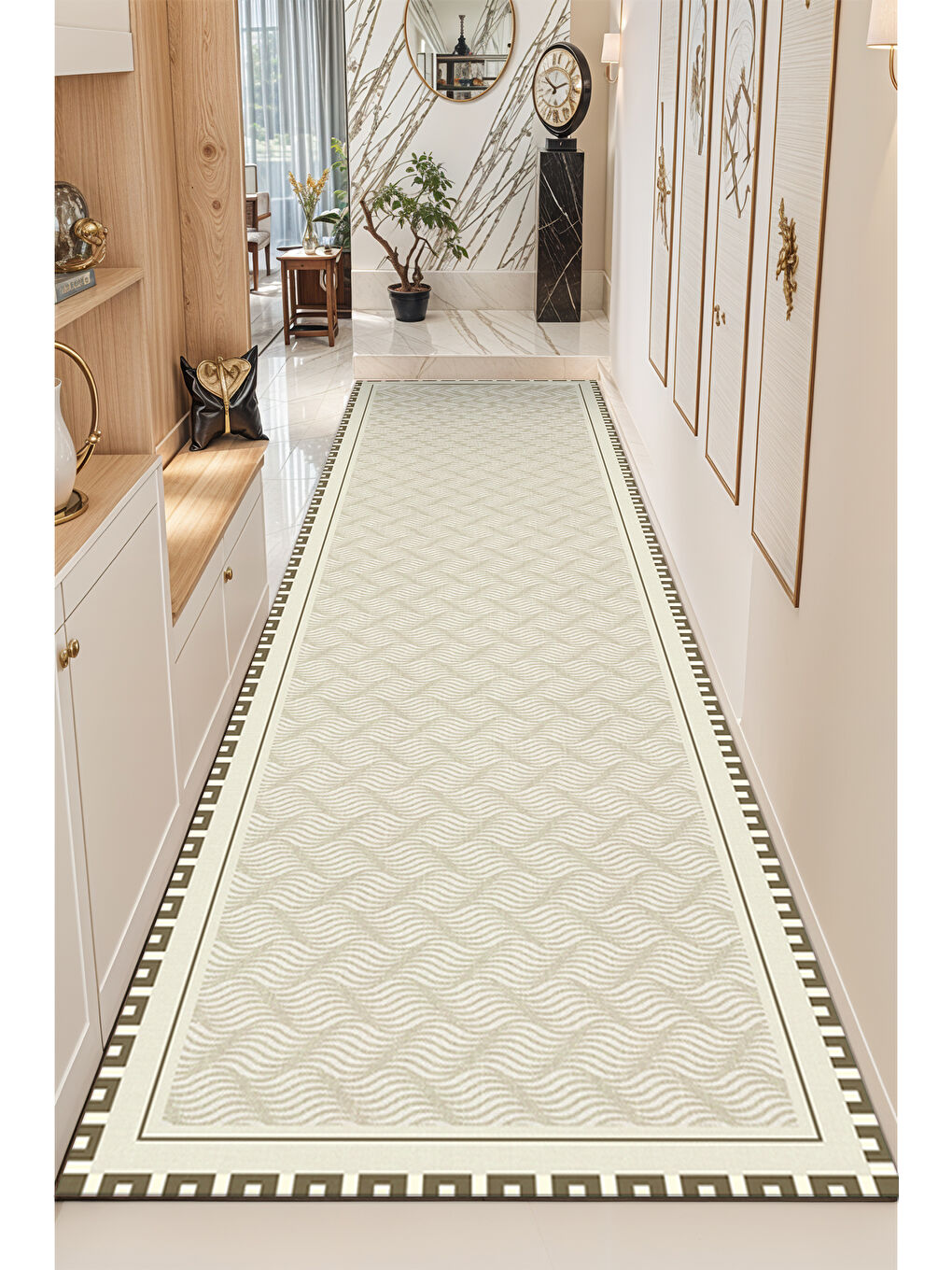 Bej Dekoratif Soft Modern Kaymaz Yıkanabilir Salon Halısı Mutfak Halısı Koridor Halısı Yolluk-4