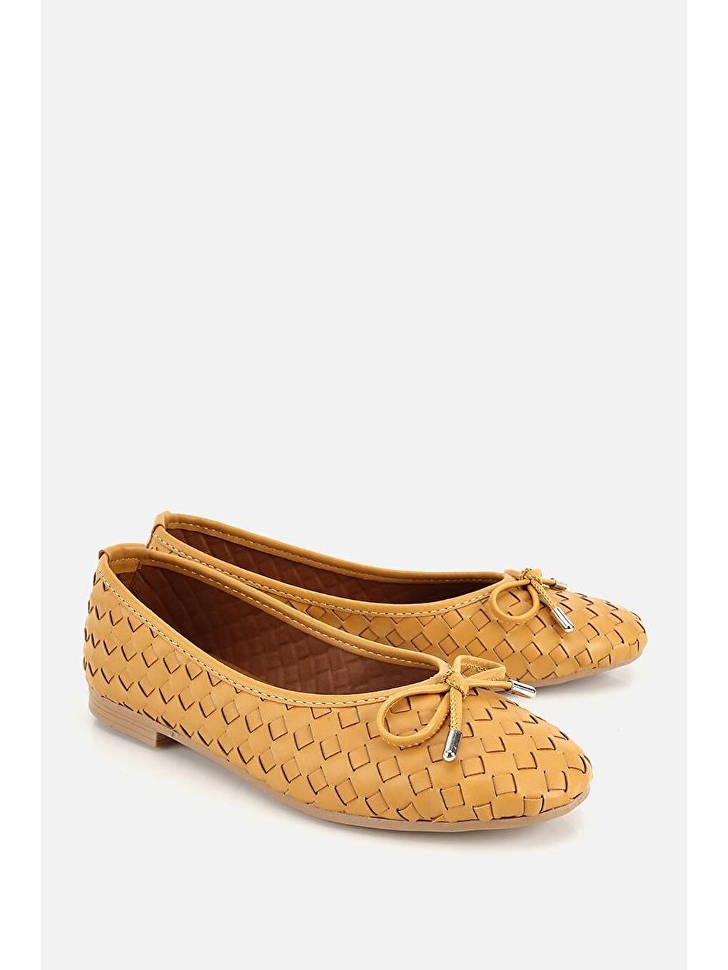 Kahverengi Kadın Taba Örgü Detaylı Günlük Düz Babet-1