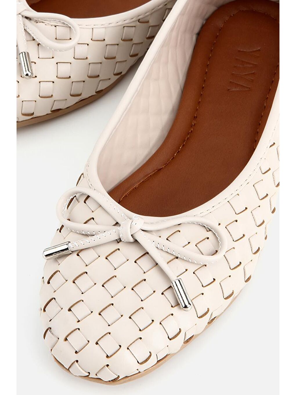 Kadın Bej Örgü Detaylı Günlük Düz Babet-3